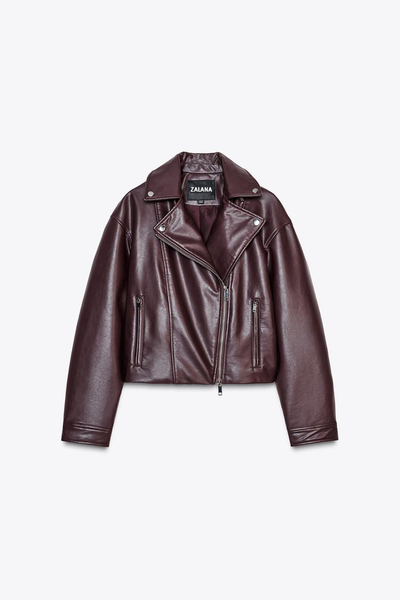 VESTE DE MOTARD COURTE EN MATIÈRE SYNTHÉTIQUE